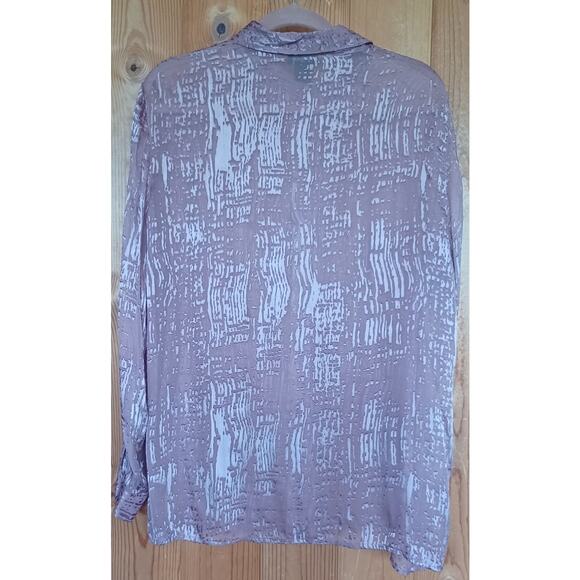 NY & CO Silk Burn Out Velvet Button Up Blouse Tunic Women's XL Pastel Pink Y2K - Picture 4 of 7